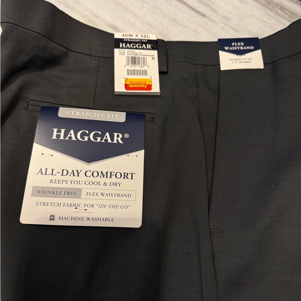 NWT Haggar Men's Dress Pants 42x32 - grey, wrinkle free